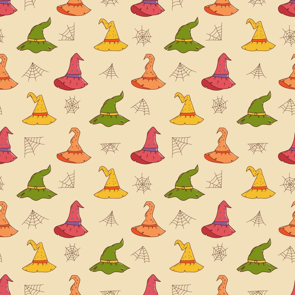 Witch hat seamless pattern. Halloween element. Trick or treat concept. Vector illustration in hand drawn style