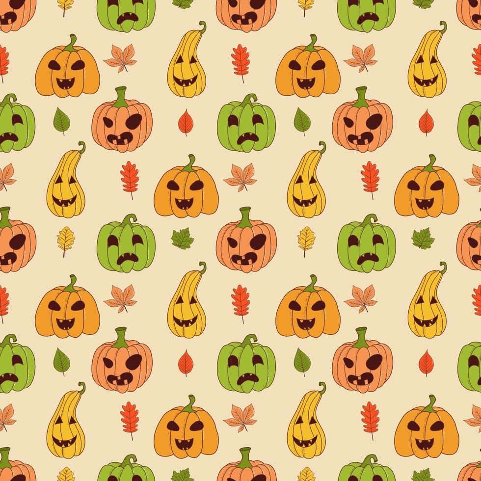 Cute pumpkin seamless pattern. Vector illustration in hand drawn style