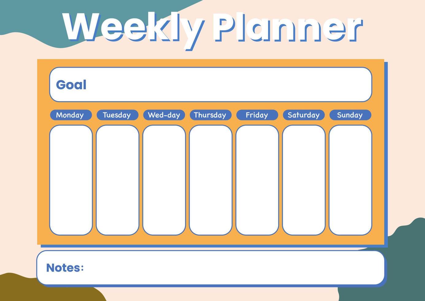 vector de plantilla de calendario planificador semanal