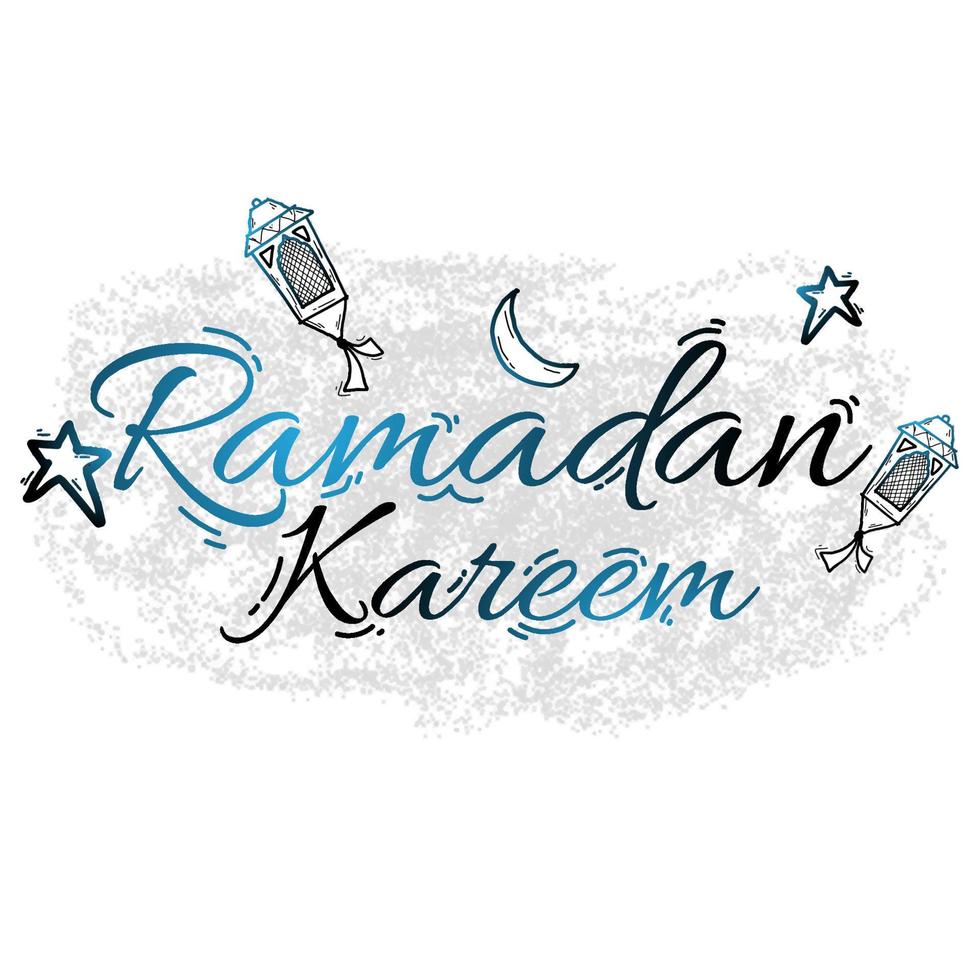 ramadan kareem text lettering with sketch of lantern, stars and moon. suitable for greeting card, banner, poster, etc. vector