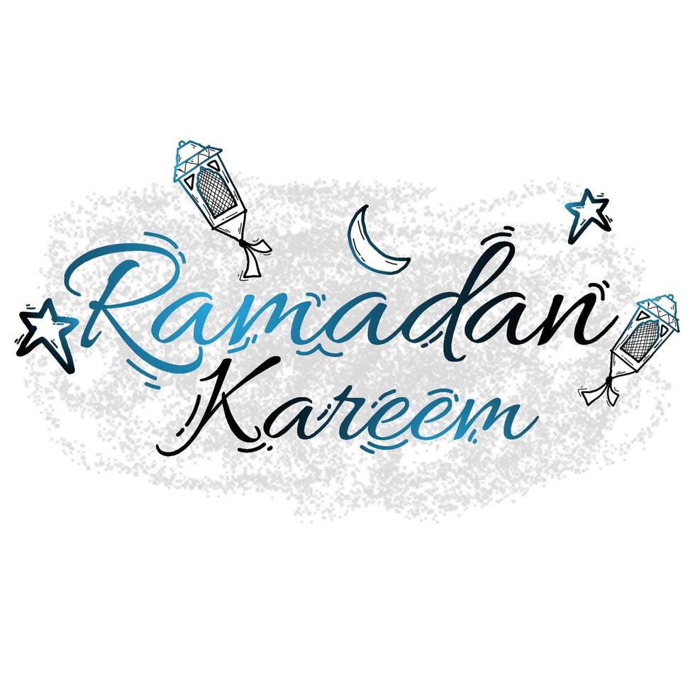 letras de texto ramadan kareem con boceto de linterna, estrellas y luna. adecuado para tarjetas de felicitación, carteles, carteles, etc. vector