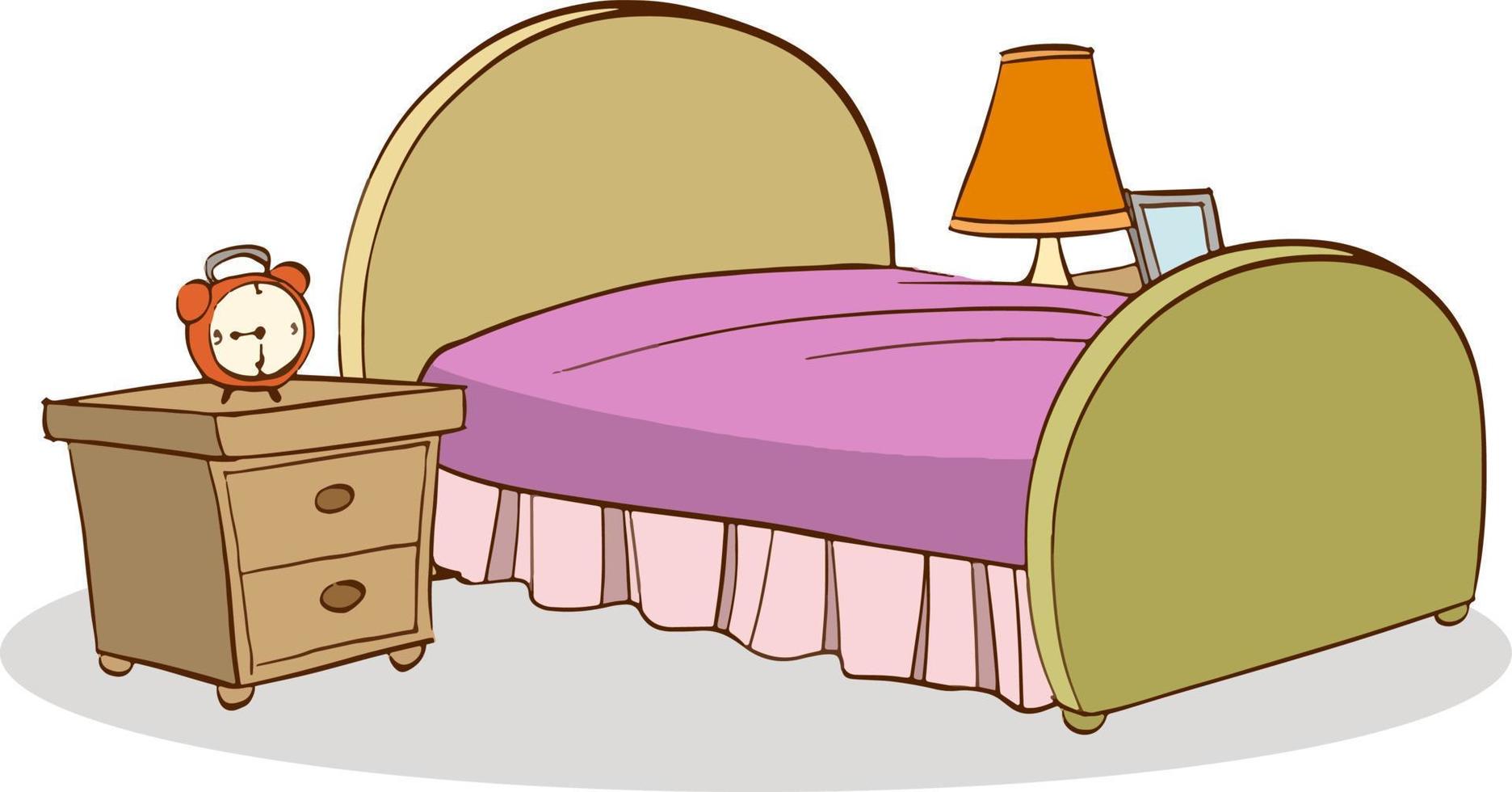 Children bed covered with green bedding, flat vector illustration isolated.