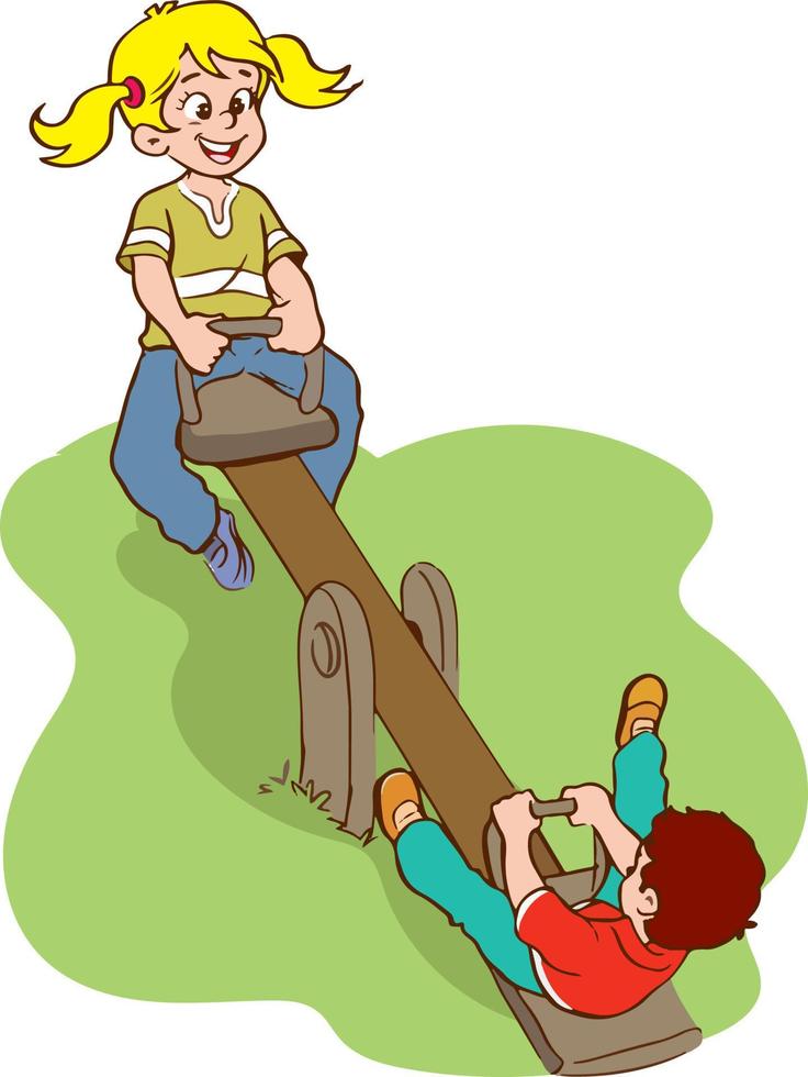 happy cute kids play seesaw together vector