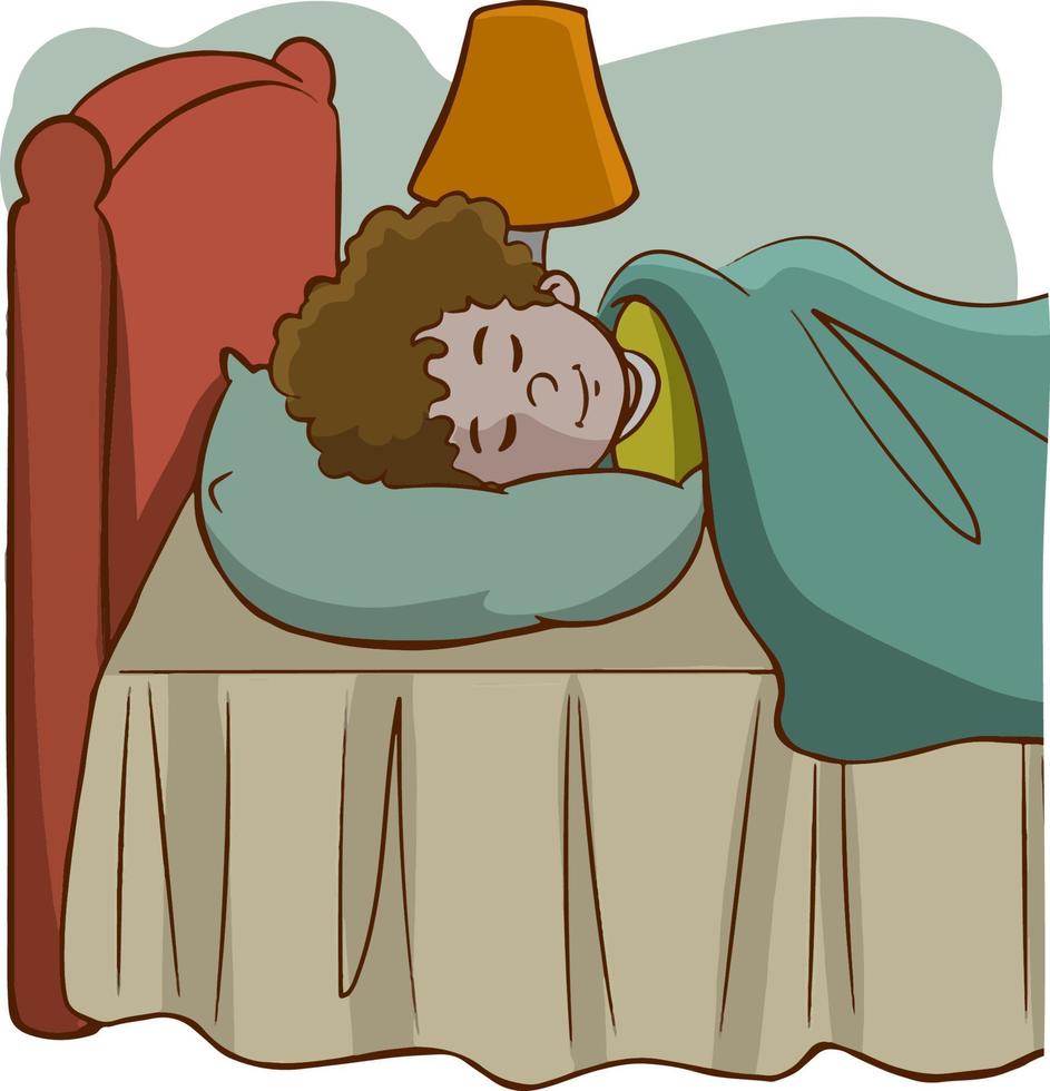 feliz lindo niño pequeño dormir en la noche vector