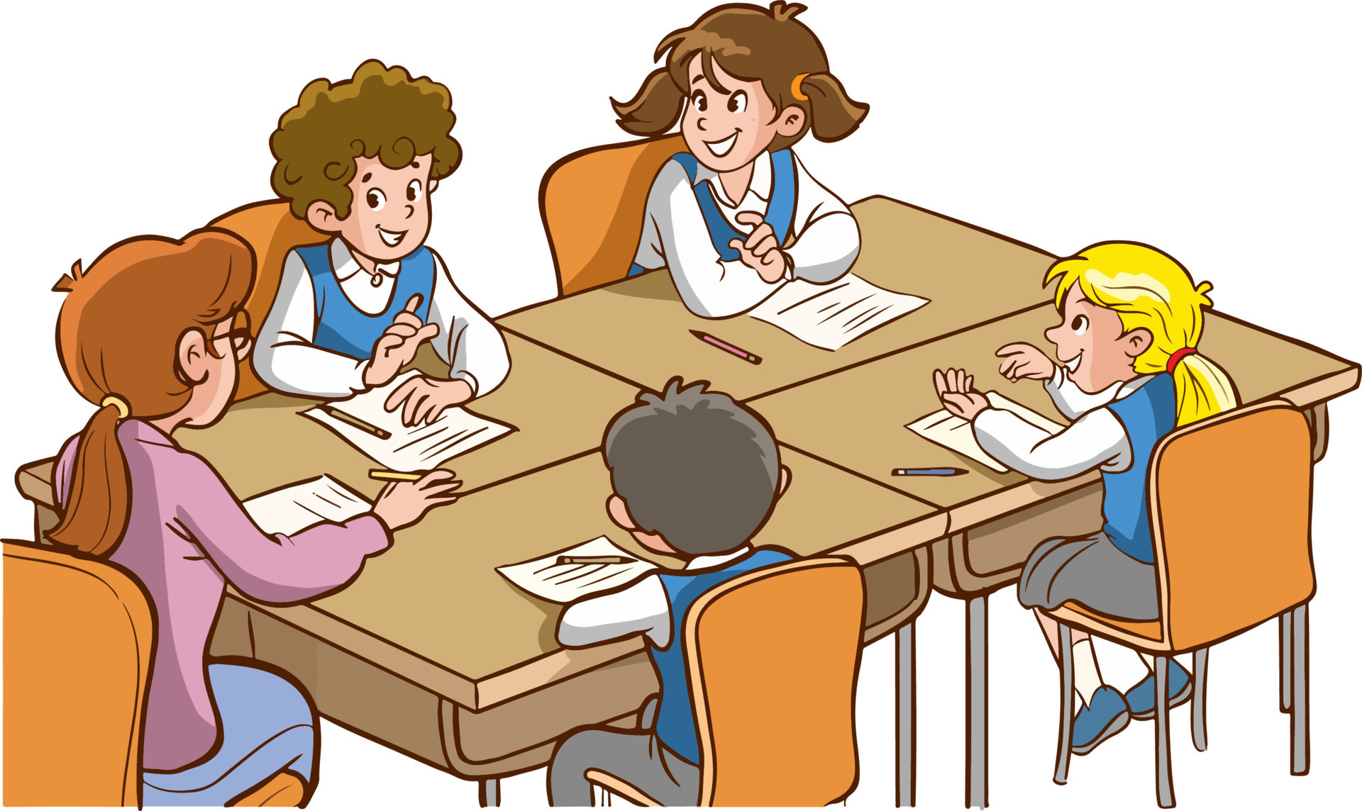 students doing group  studying with the teacher in the classroom  cartoon vector 17076264 Vector Art at Vecteezy