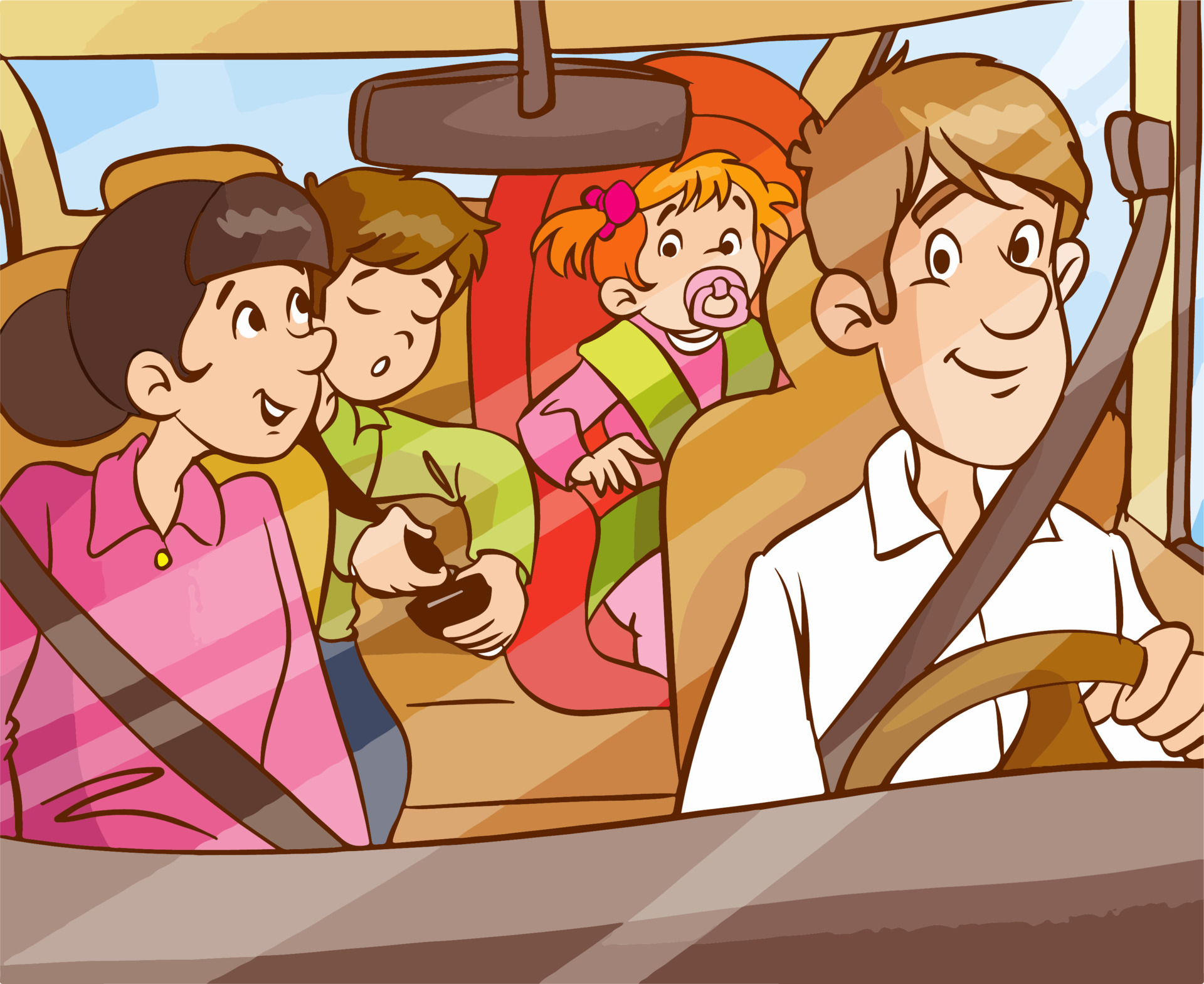 family traveling in car cartoon vector 17076268 Vector Art at Vecteezy