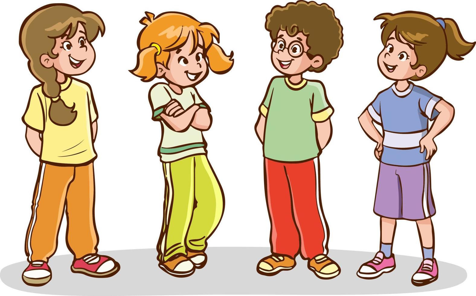 niños lindos de pie hablando vector de dibujos animados