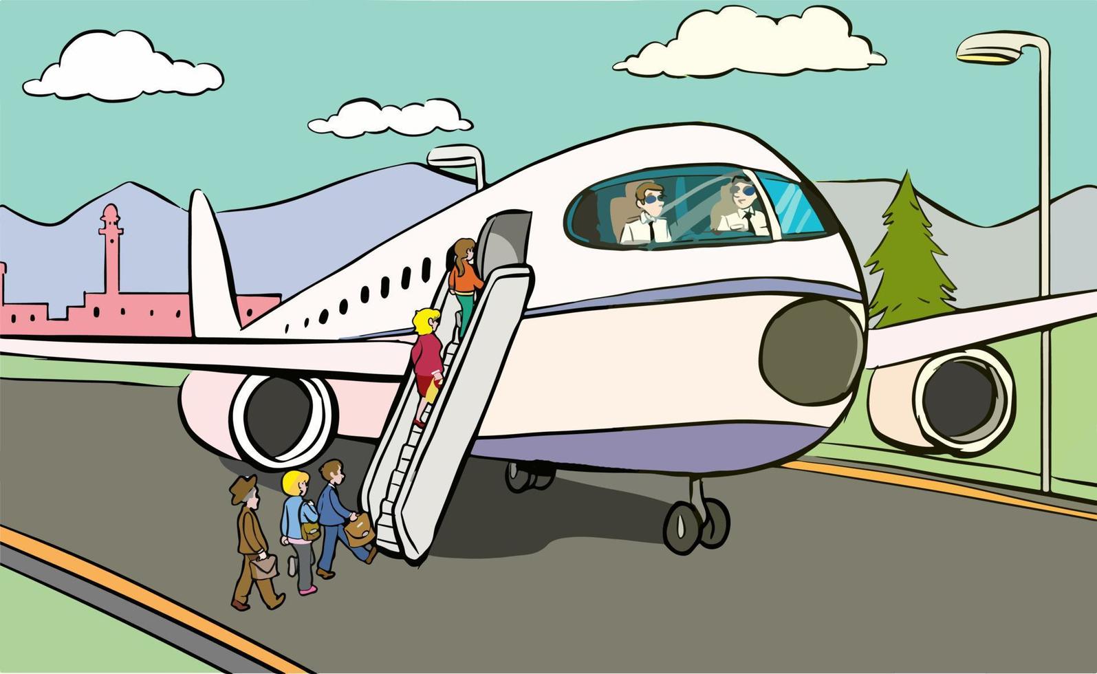 passengers boarding the plane cartoon vector