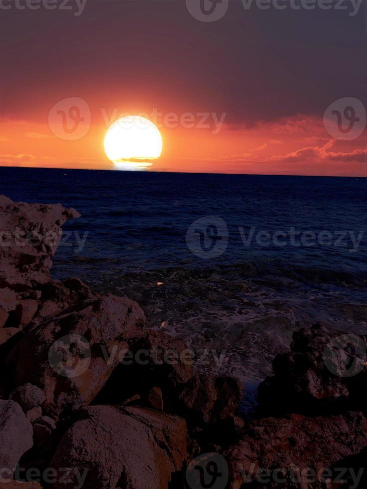 Scenic view of ocean view and mountains at sunset in Sinai, Egypt photo