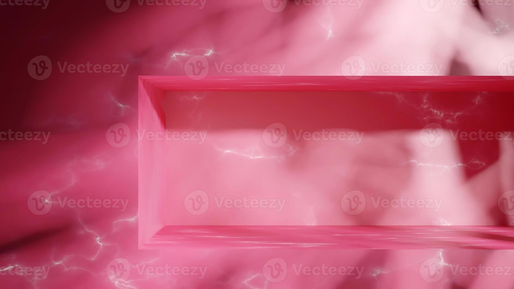 3d render pink marble scene with podium and modern gobo light effect. Stone kitchen or bathroom platform for showcase product using shadow texture photo