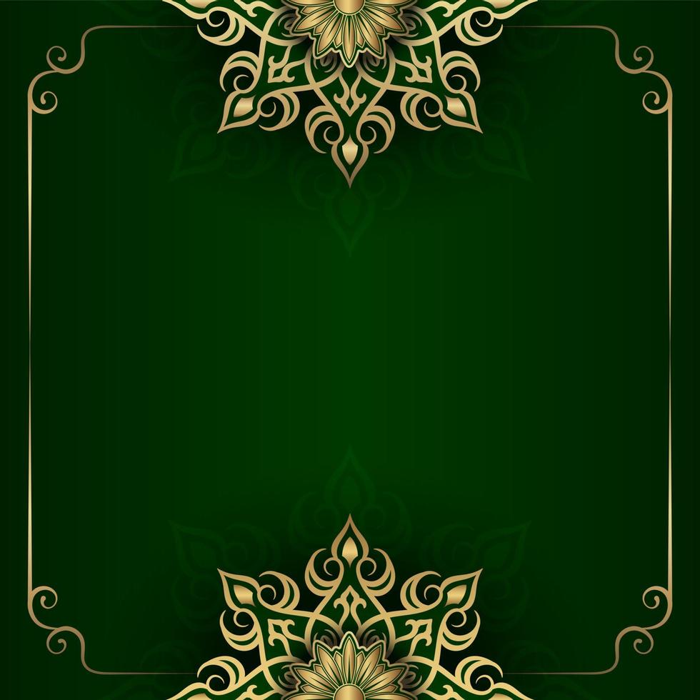 Green background with golden mandala ornament vector