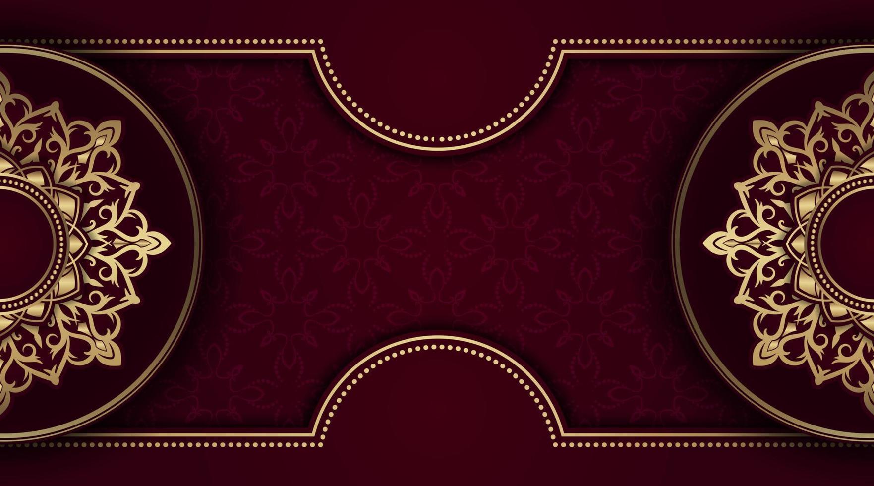 Red background with golden mandala ornament vector