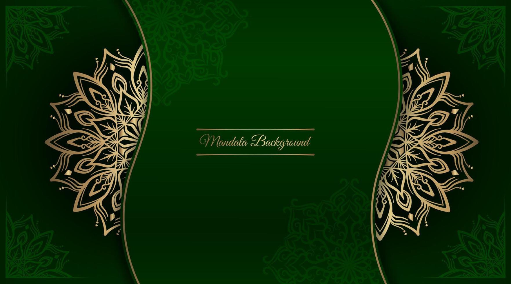 Green background with golden mandala ornament vector