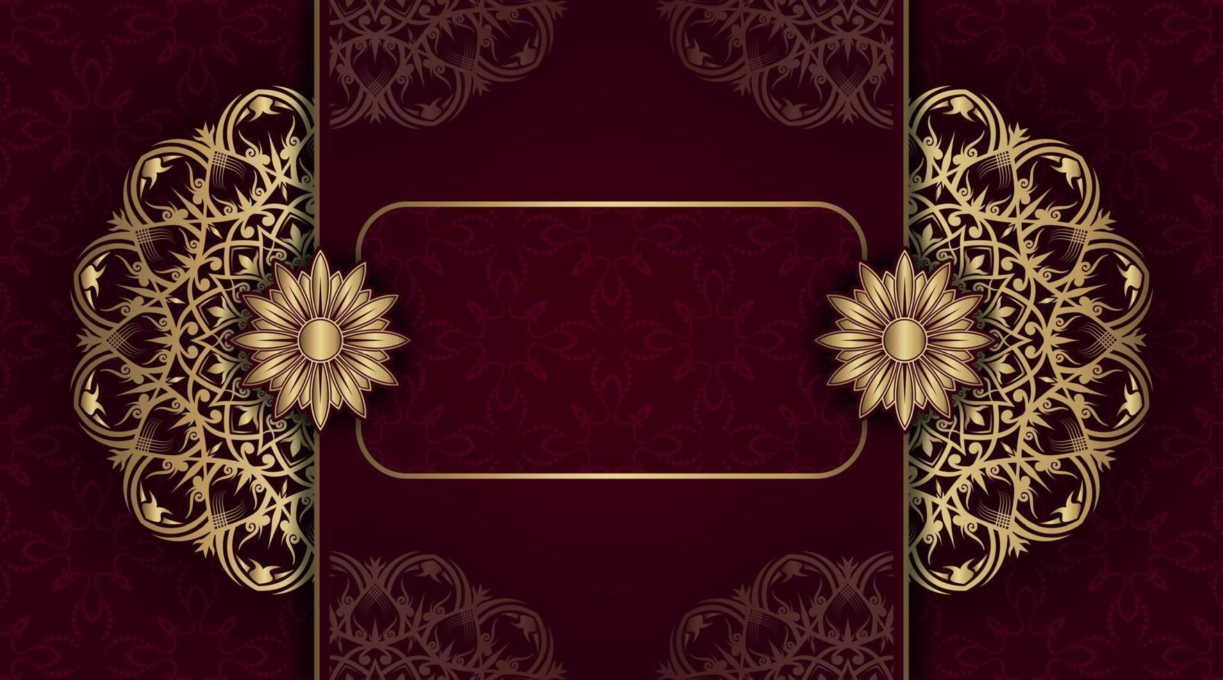 Red background with golden mandala ornament vector