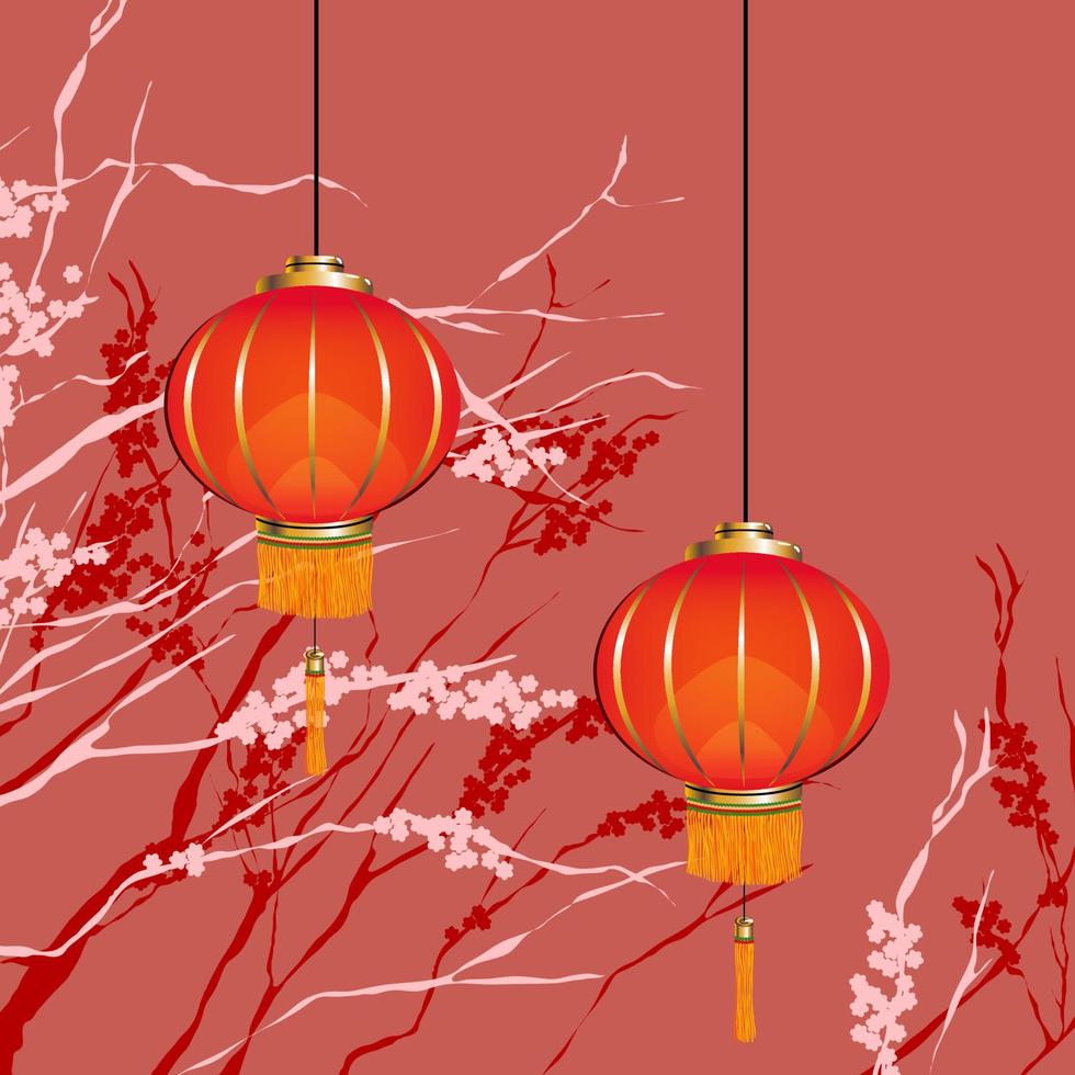 chinese new year lanterns with cherry blossom in the background vector
