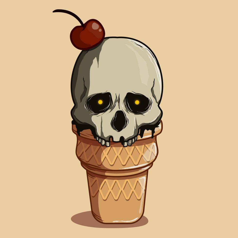 helado de calavera con topping de cereza vector