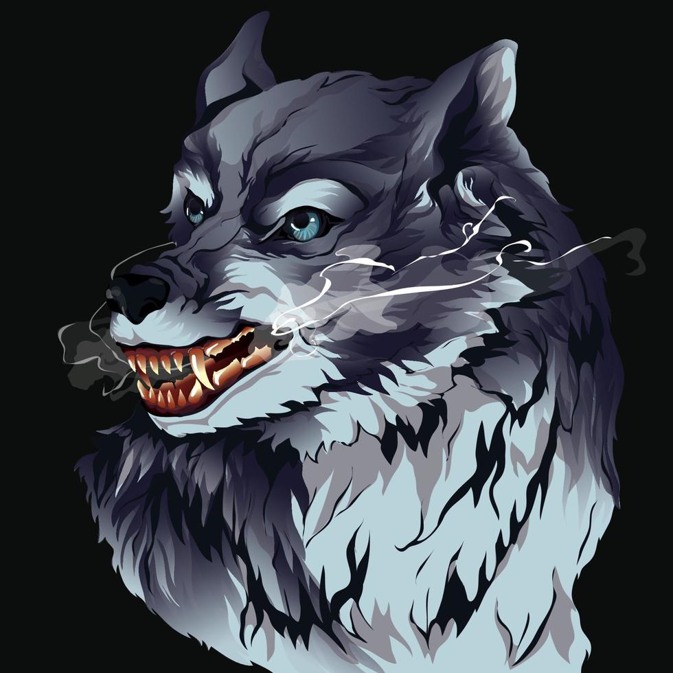 gray wolf growling in the night vector