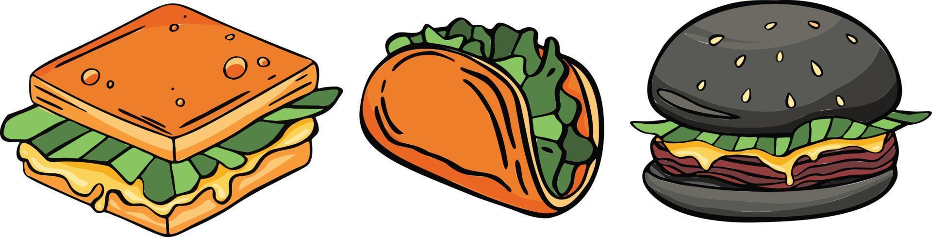 deliciosa hamburguesa con queso derretido aislado sobre fondo azul. ilustración de dibujo vectorial de comida rápida. vector