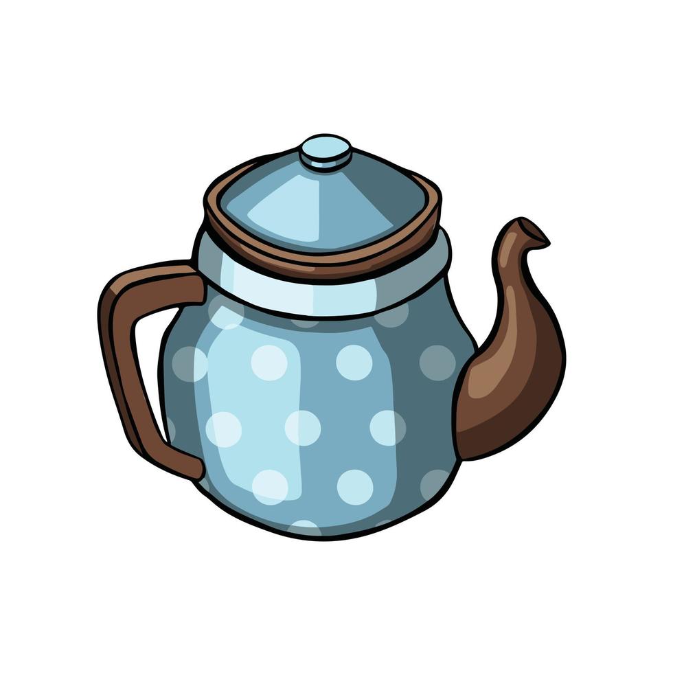 Infuser blue teapot with peas for tea, vector