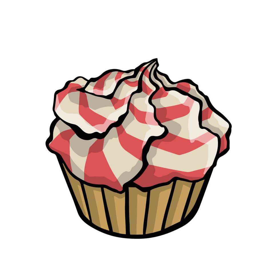 Cupcake striped with cream, color vector illustration