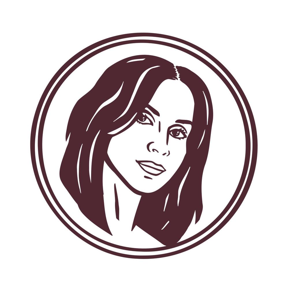Portrait of a young brunette girl with a monochrome bob, vector illustrati websites