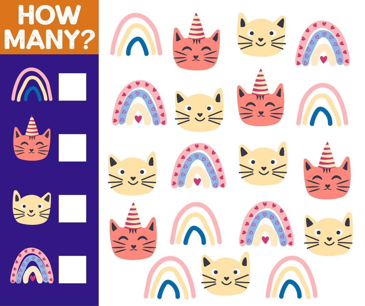 How many Cat, game for children. printable worksheet vector