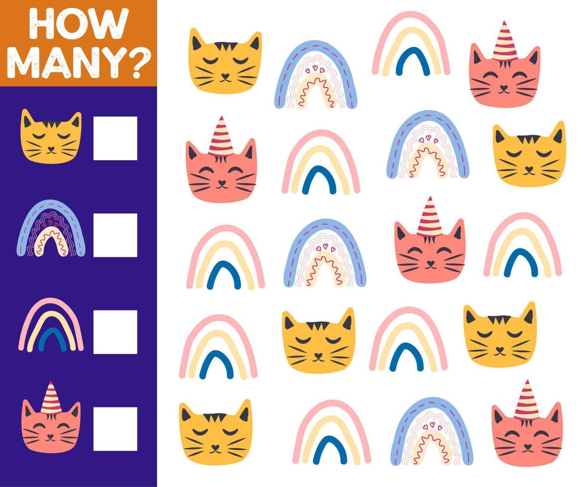 How many Cat, game for children. printable worksheet vector
