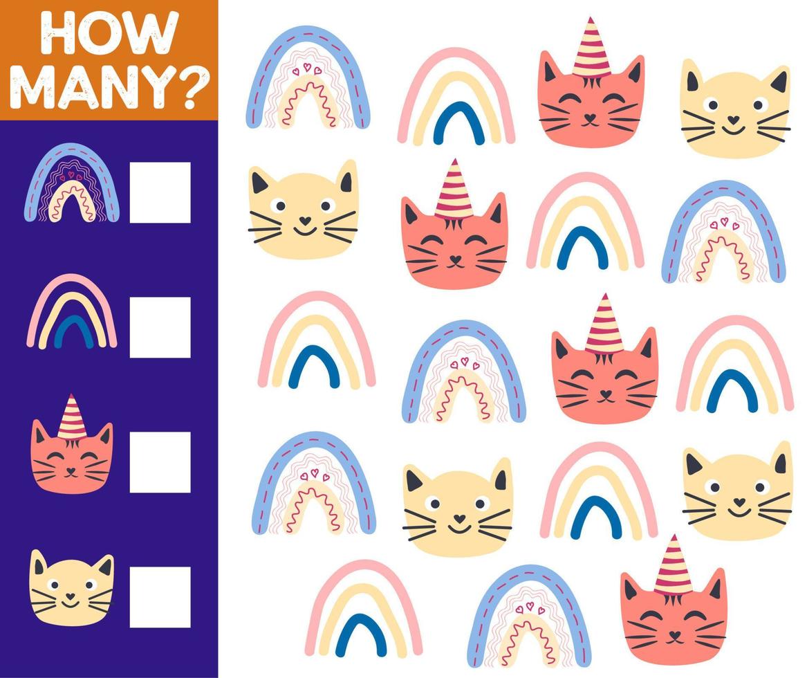 How many Cat, game for children. printable worksheet vector