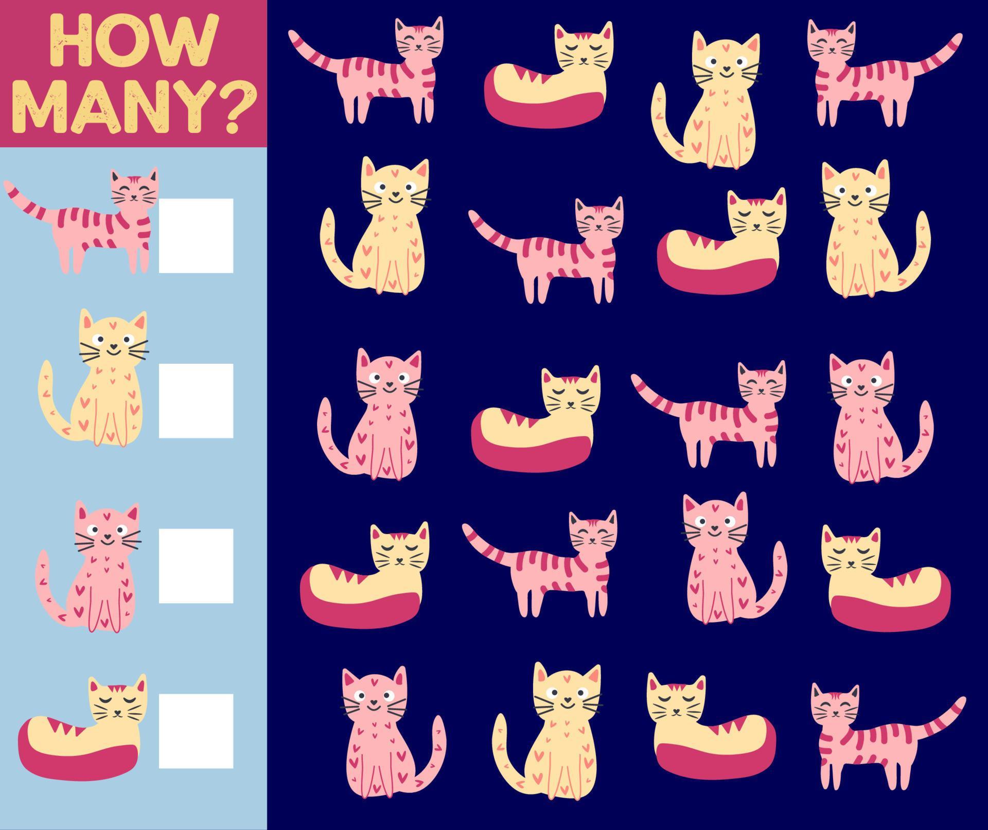 How many Cat, game for children. printable worksheet 17077646 Vector