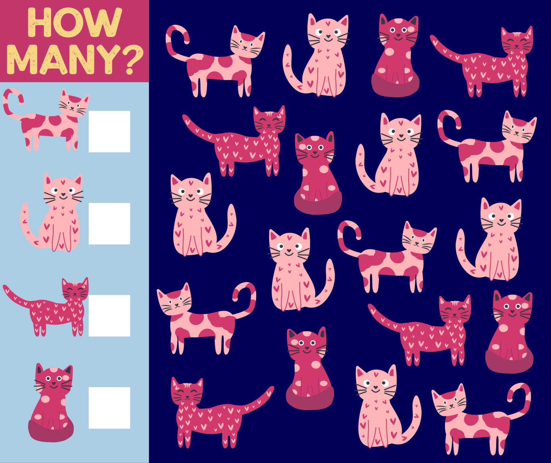 how-many-cat-game-for-children-printable-worksheet-17077650-vector