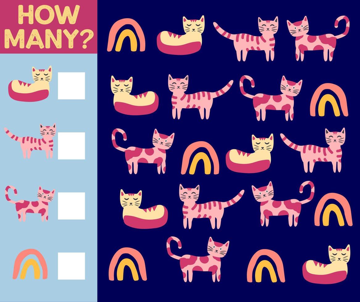 How many Cat, game for children. printable worksheet vector