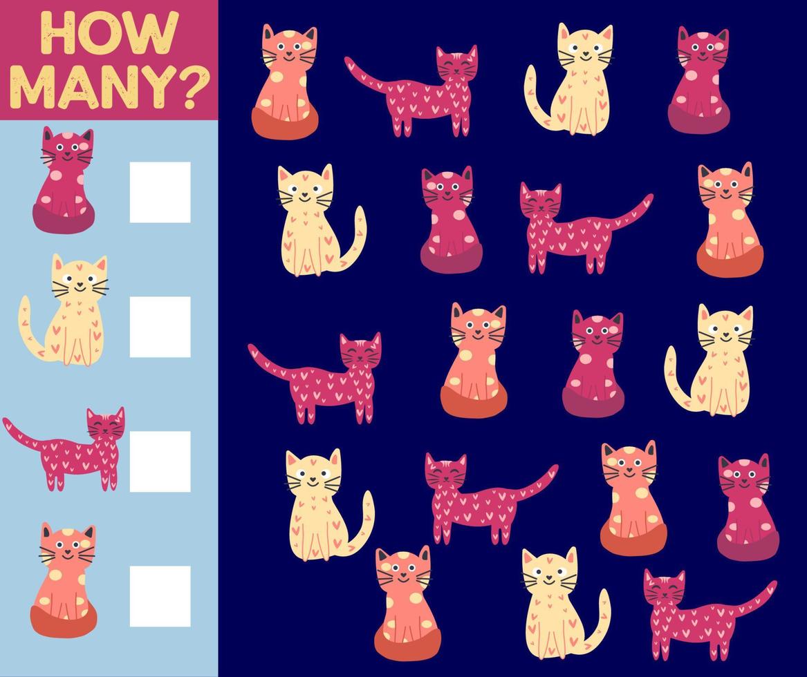 How many Cat, game for children. printable worksheet vector