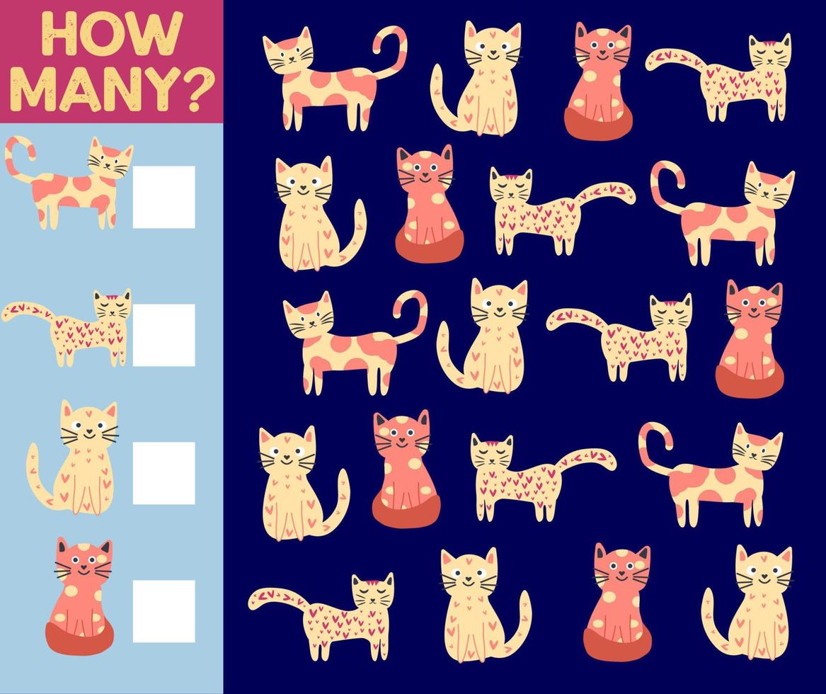 How many Cat, game for children. printable worksheet vector