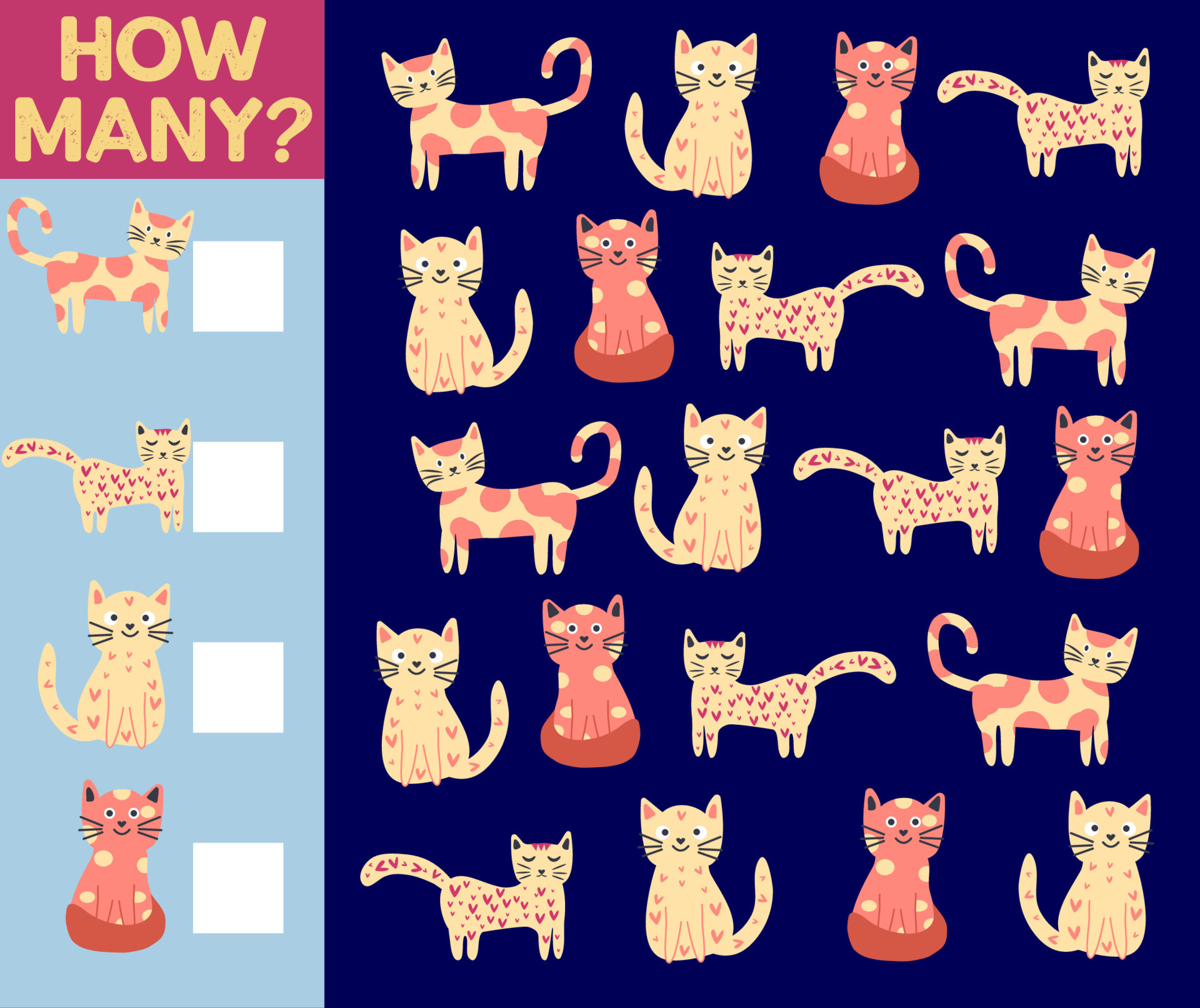 How many Cat, game for children. printable worksheet 17077653 Vector Art at Vecteezy
