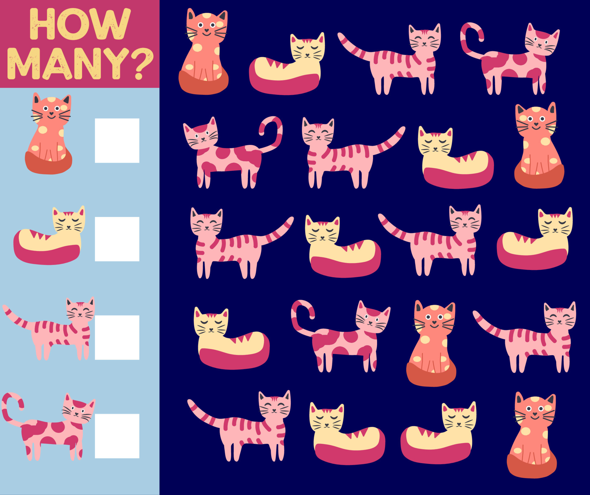 how-many-cat-game-for-children-printable-worksheet-17077655-vector