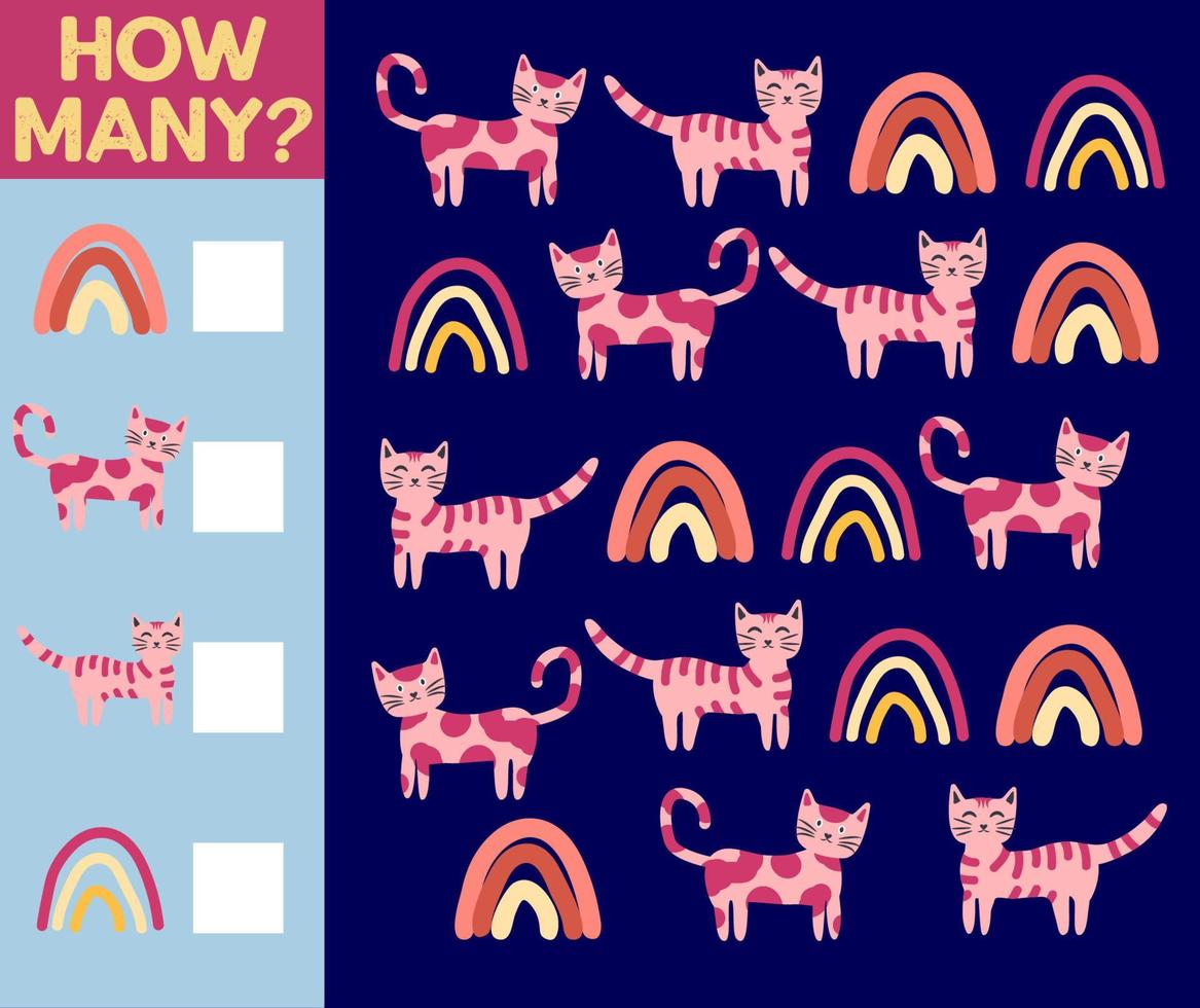 How many Cat, game for children. printable worksheet vector