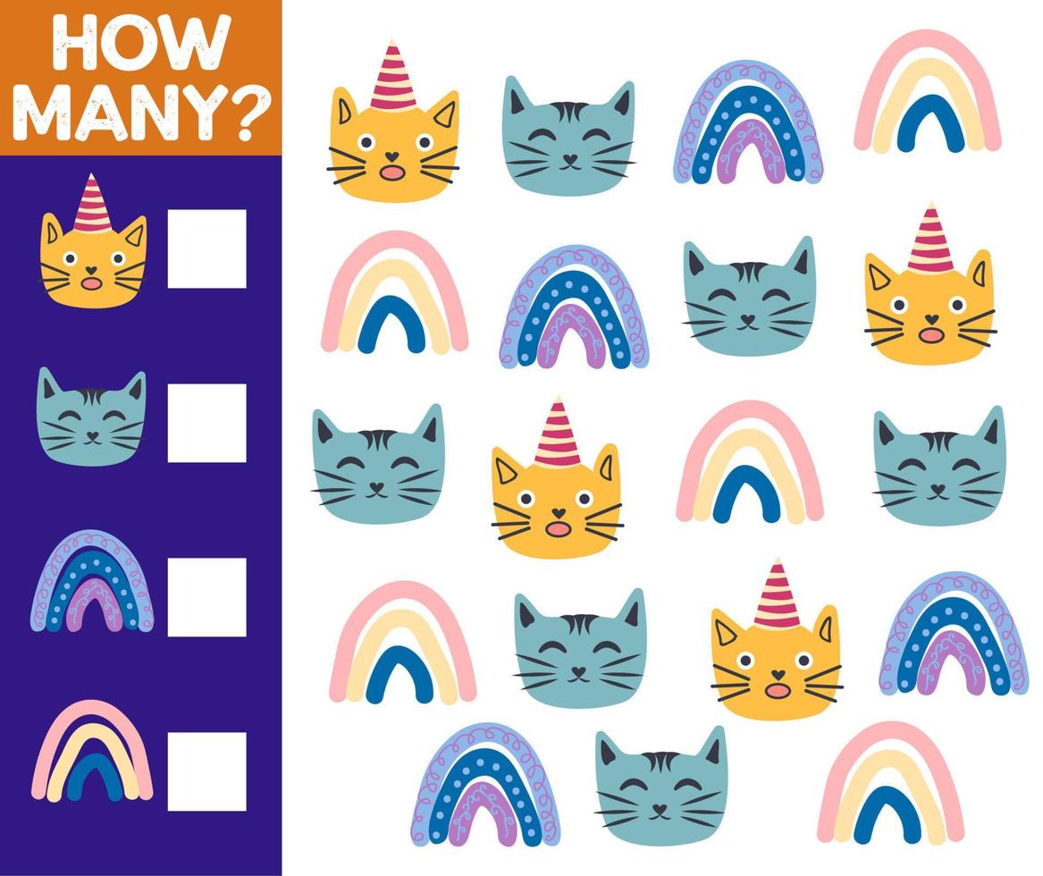How many Cat, game for children. printable worksheet vector