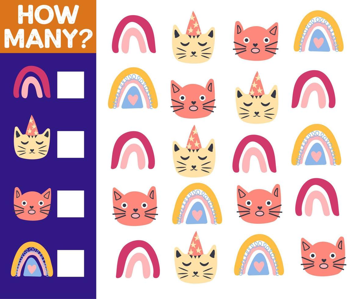 How many Cat, game for children. printable worksheet vector
