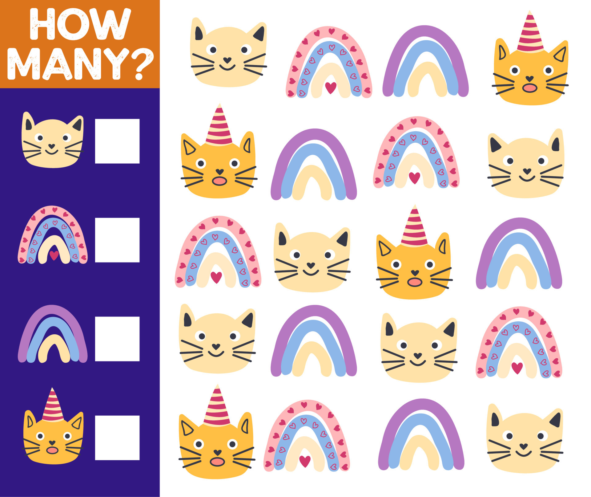 how-many-cat-game-for-children-printable-worksheet-17077668-vector