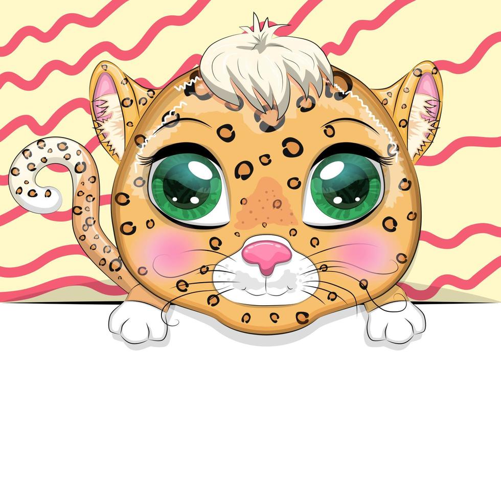 Greeting card cute cartoon animal holding a poster with place for text vector
