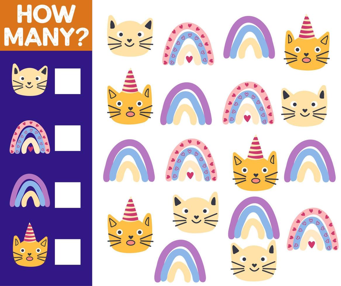 How many Cat, game for children. printable worksheet vector