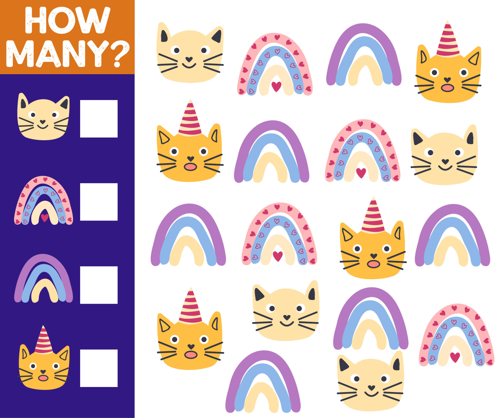 How many Cat, game for children. printable worksheet 17077705 Vector