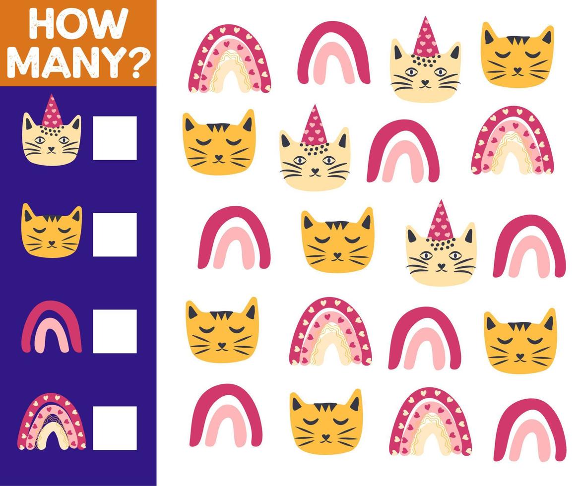How many Cat, game for children. printable worksheet vector