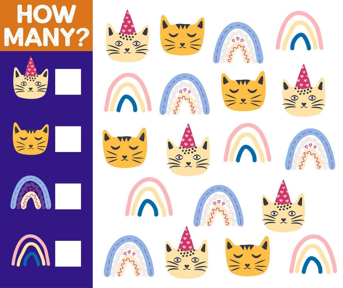 How many Cat, game for children. printable worksheet vector