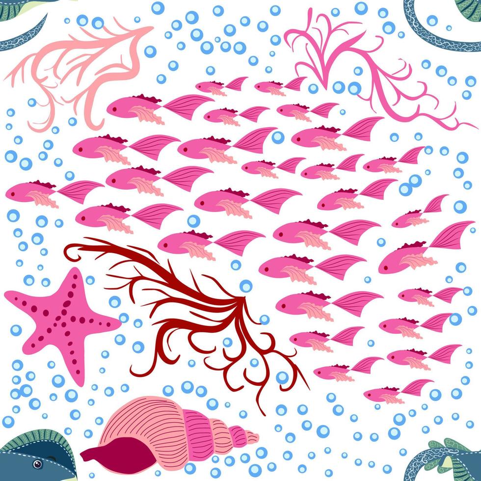 Batomorphi sea life, fish, animals bright seamless pattern. sea travel, snorkeling with animals, tropical fish vector