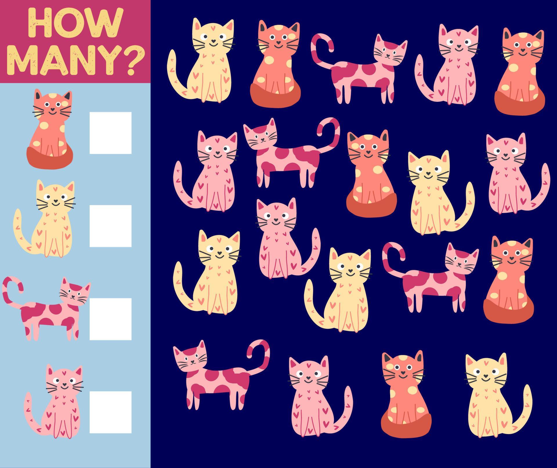 How many Cat, game for children. printable worksheet 17077725 Vector