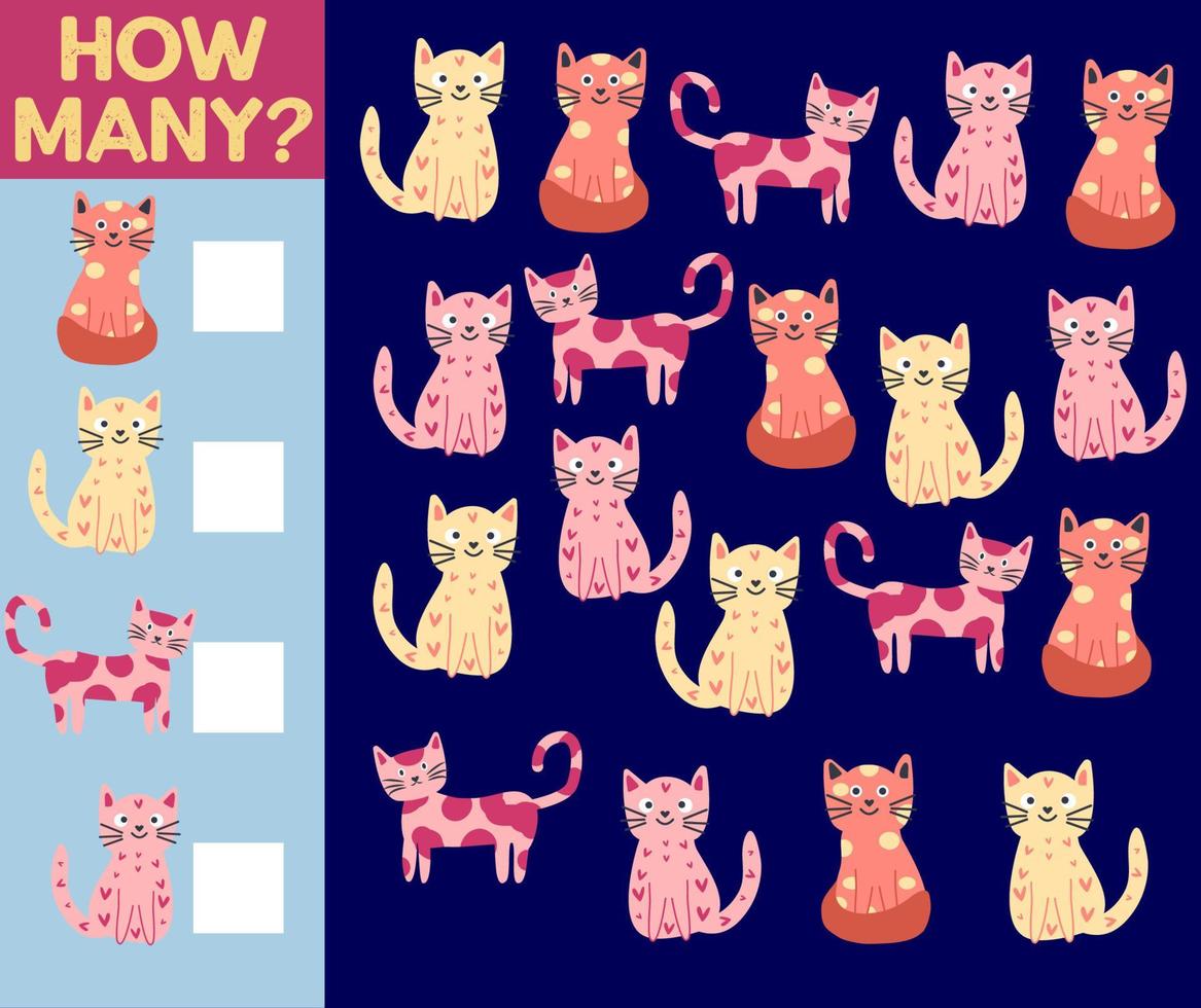 How many Cat, game for children. printable worksheet vector