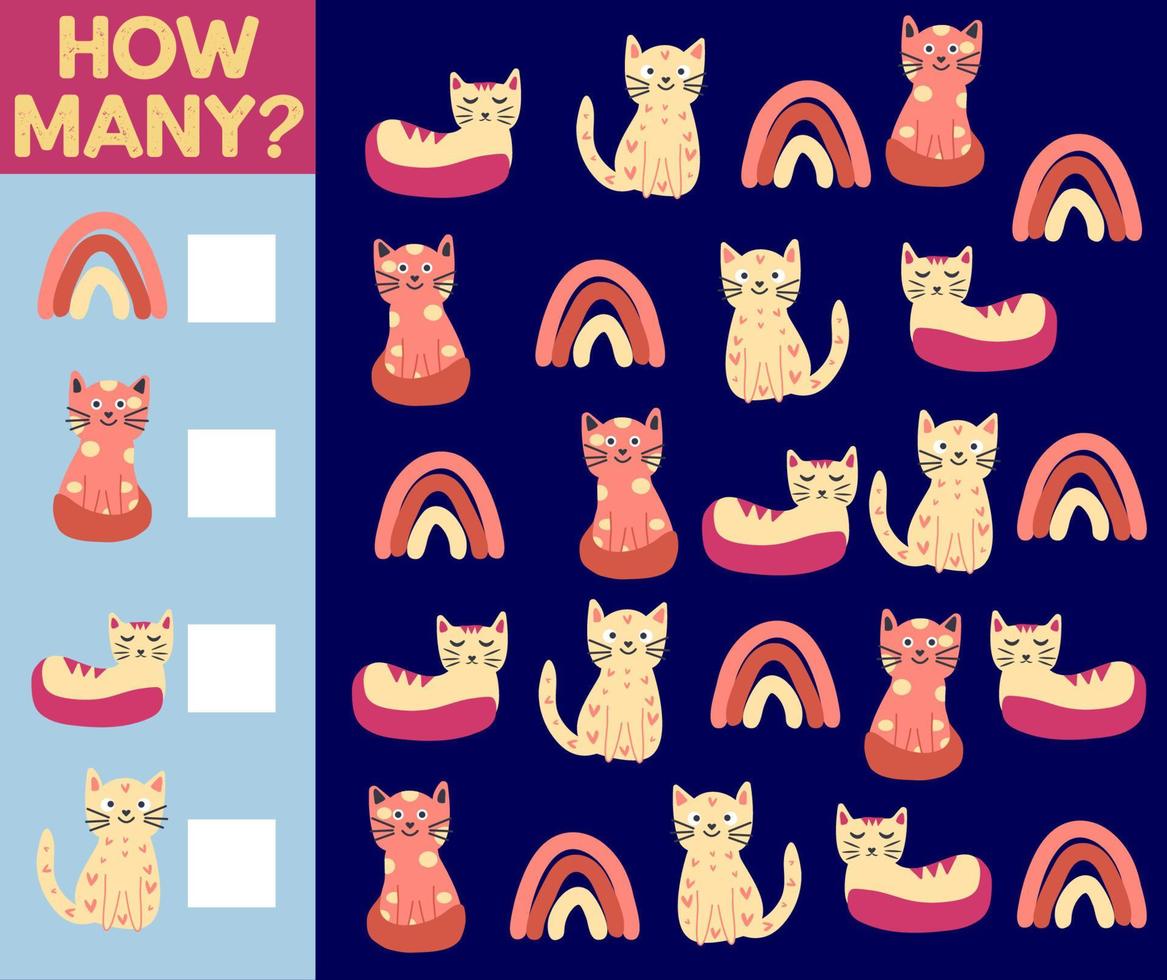 How many Cat, game for children. printable worksheet vector