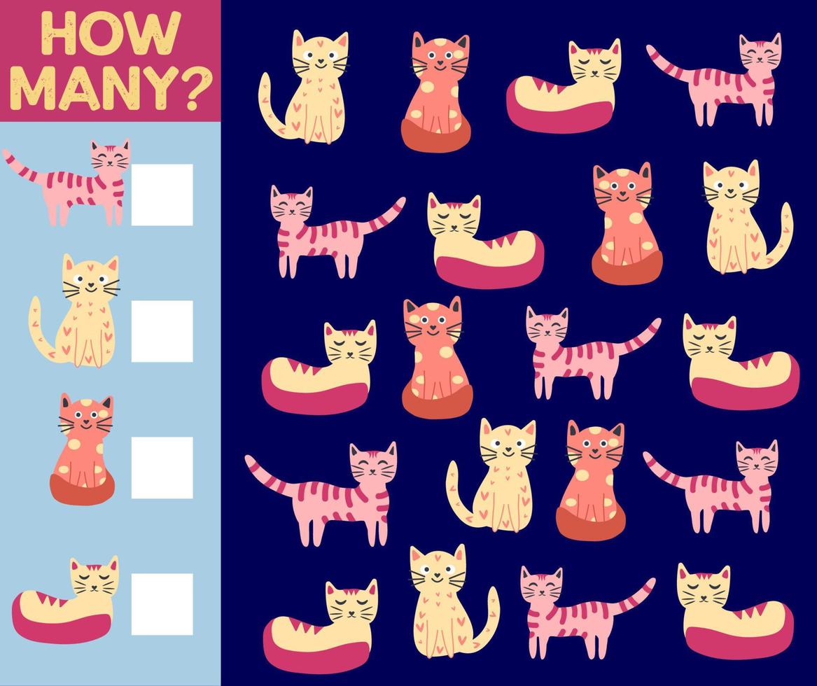 How many Cat, game for children. printable worksheet vector
