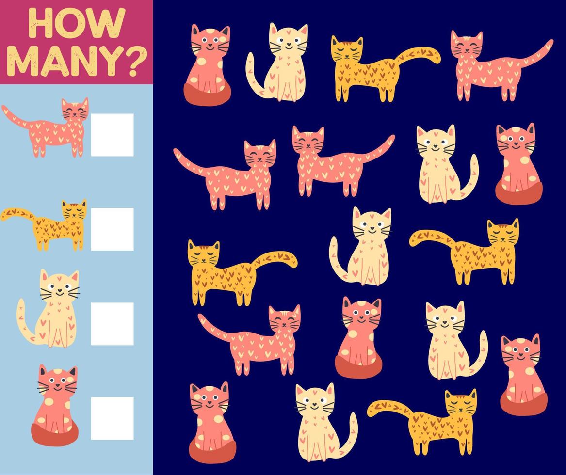 How many Cat, game for children. printable worksheet vector